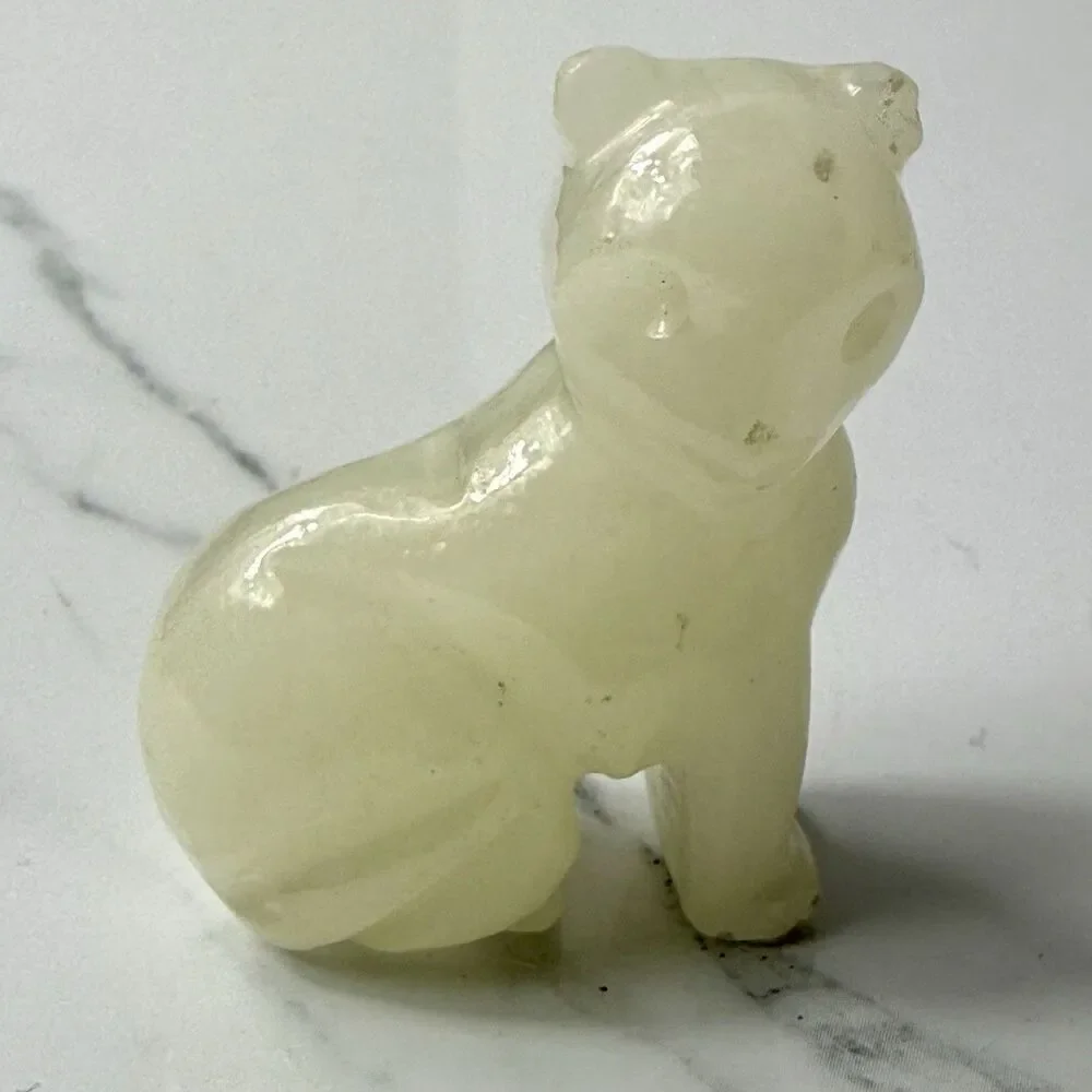Vtg Polished Alabaster Jade Color Cat Figurine Small Translucent Stone Carving